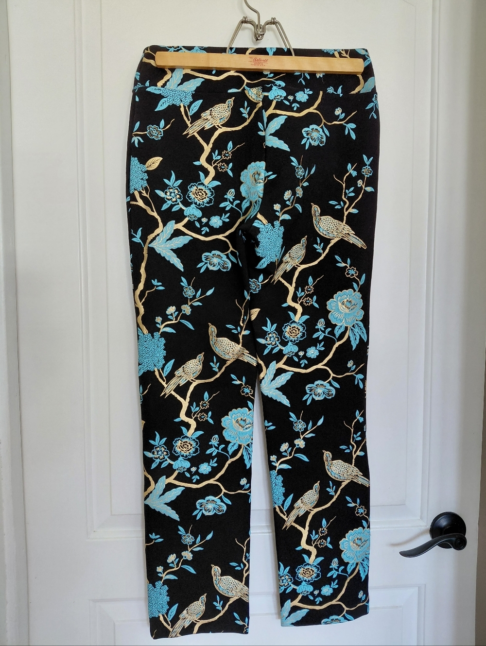 Soft Surroundings Chinoiserie Pants Women Small Pull On Black Blue Floral Party - Picture 2 of 6
